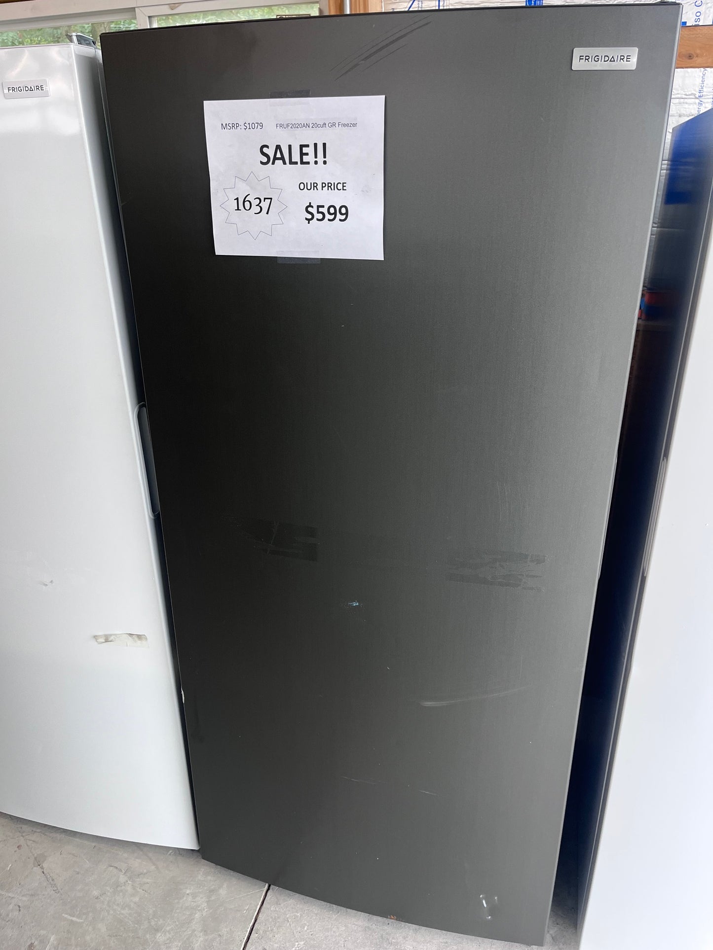 #1637- Frigidaire 32.6 in. 20 cu. ft. Frost Free Defrost, Garage Ready Upright Freezer in Carbon