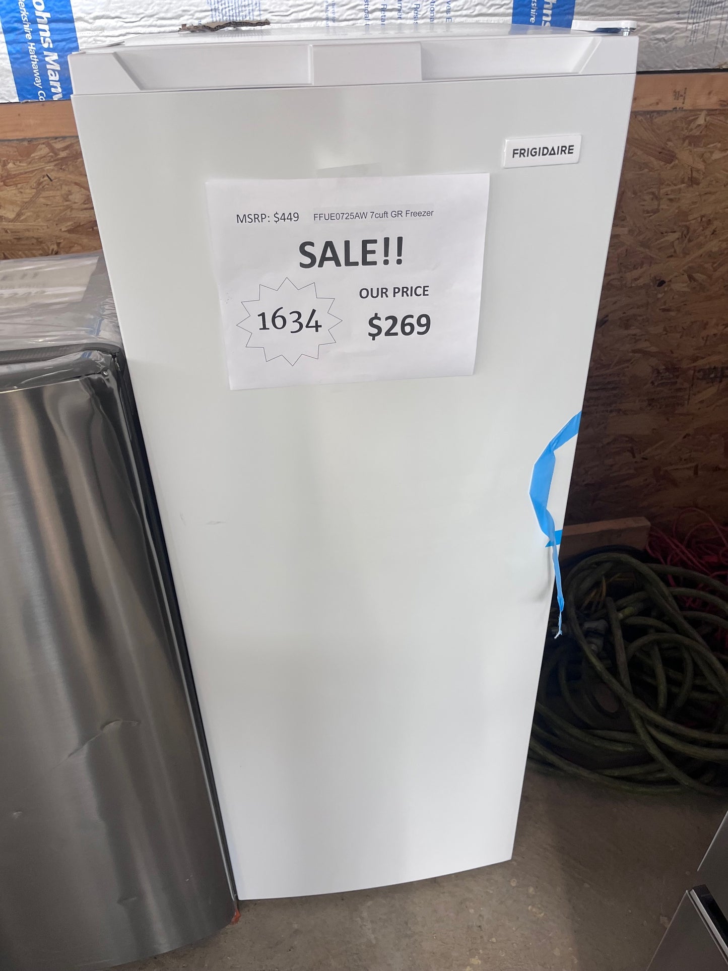 #1634- Frigidaire 7 Cu. Ft. Garage Ready Upright Freezer in White, Energy Star