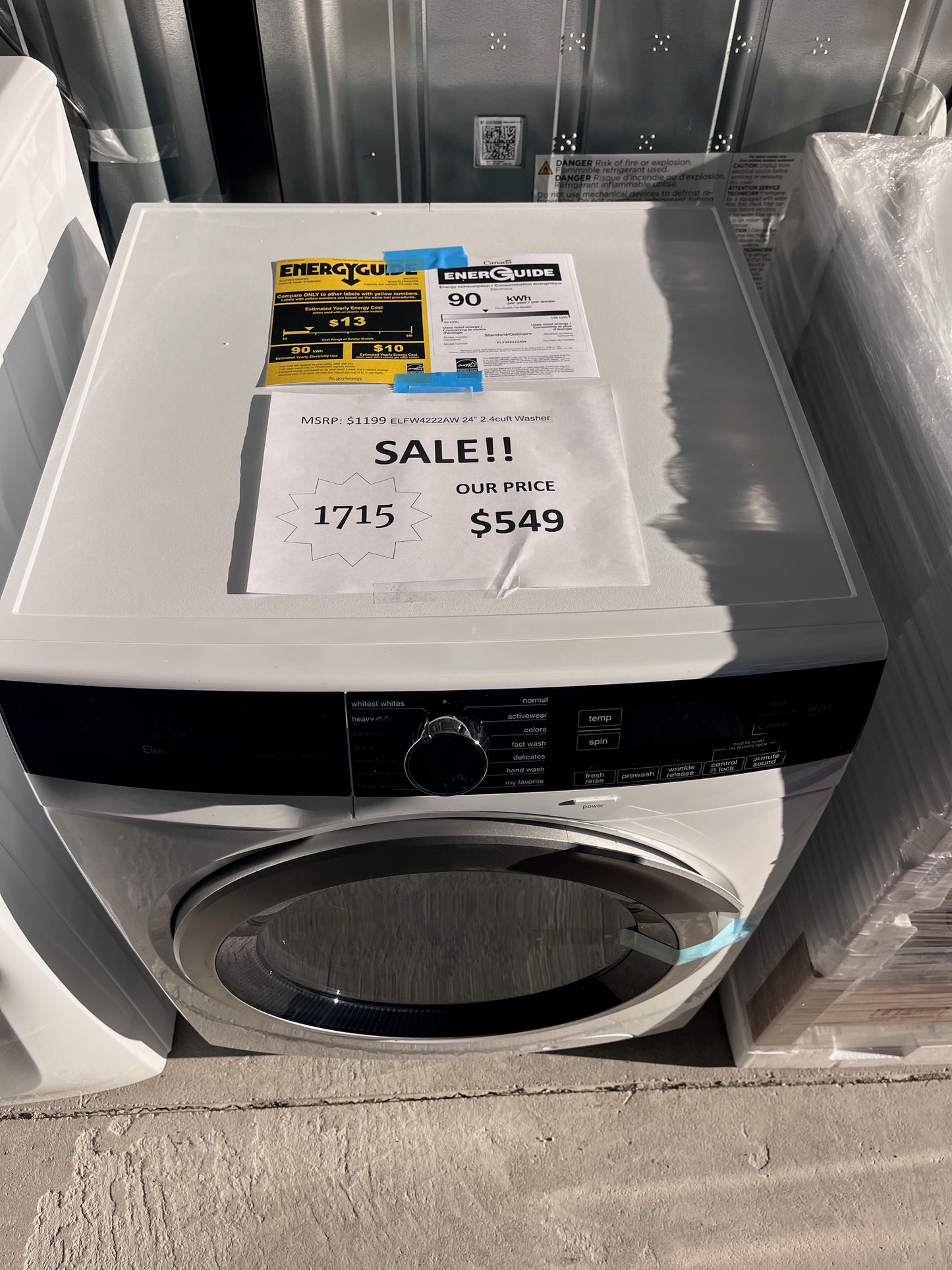 #1715- Electrolux 24 in 2.4 cu. ft. Compact Stackable Front Load Washer in White with LuxCare Wash and Steam Refresh, ENERGY STAR