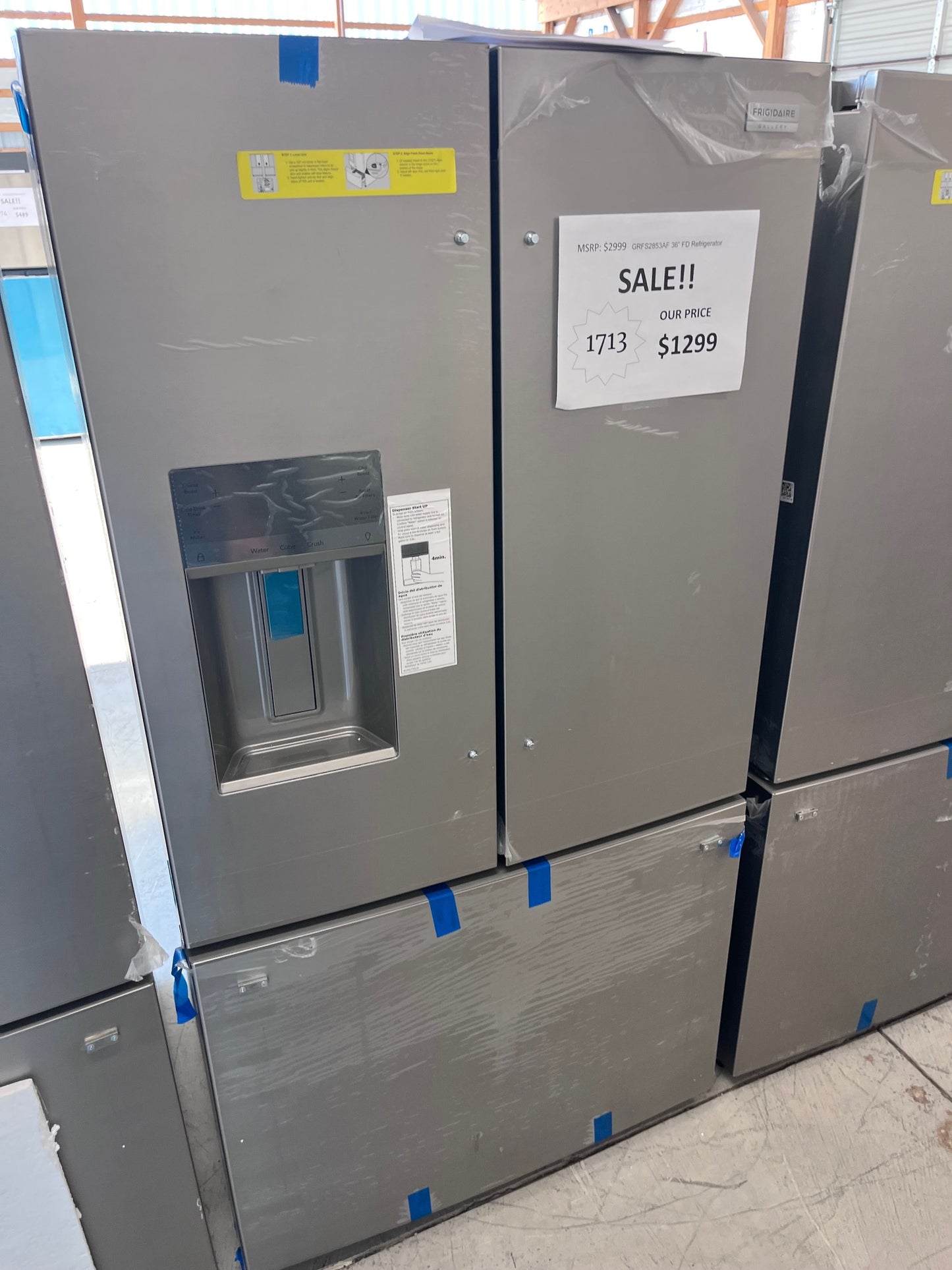 #1713- Frigidaire 36 in. Gallery 28 cu. ft. Standard Depth French Door Refrigerator in Smudge-Proof Stainless Steel