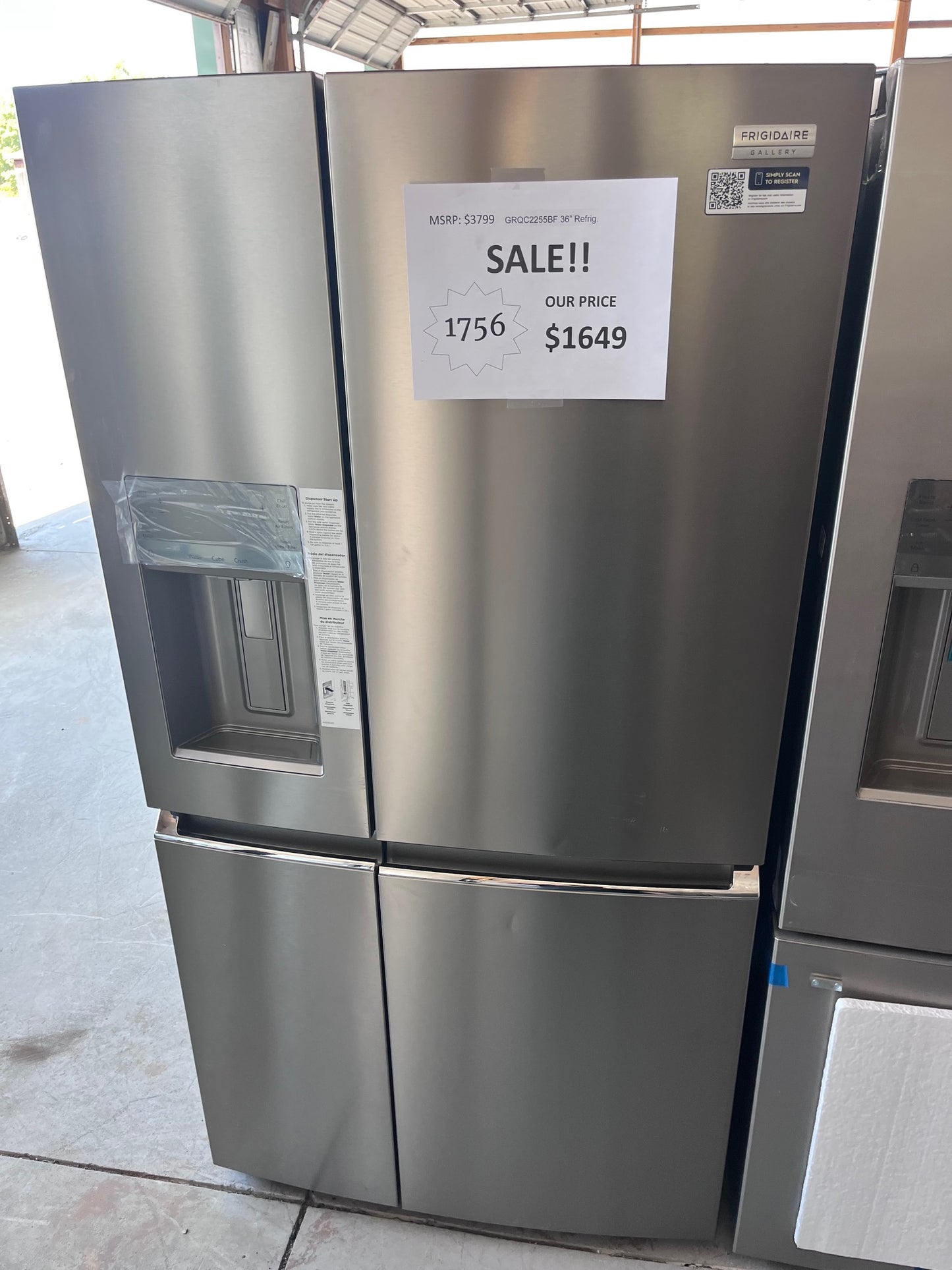 #1756- Frigidaire Gallery 36 in. 22 cu. ft. Counter-Depth 4-Door Refrigerator in Smudge-Proof Stainless Steel