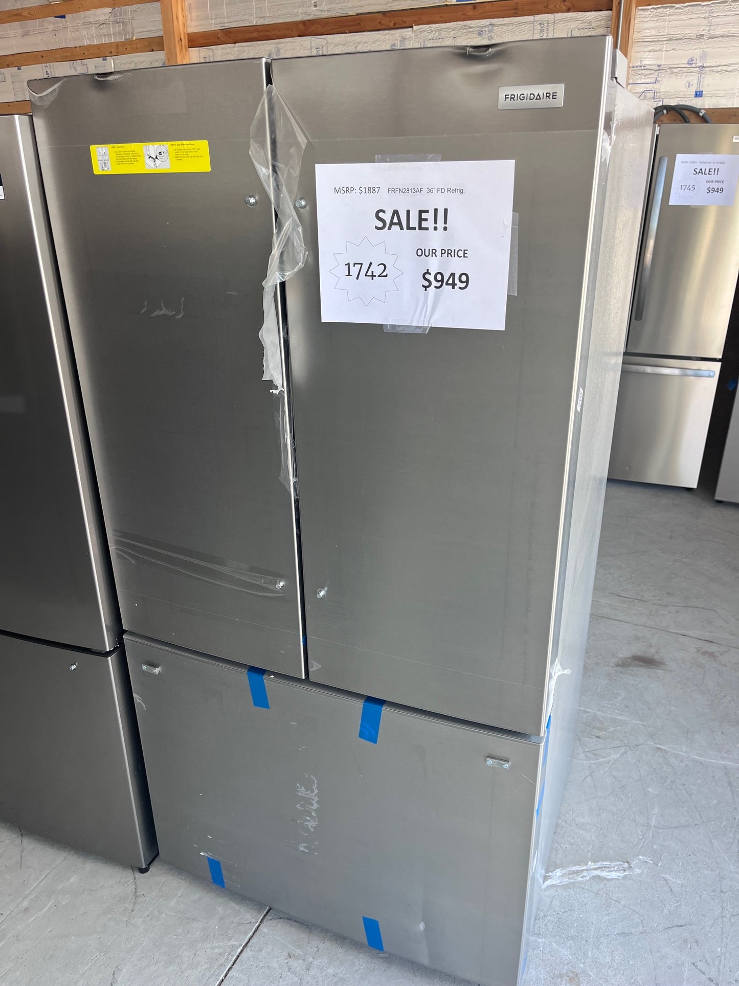 #1742- Frigidaire 36" 29cuft Standard Depth French Door Refrigerator in Smudge-Proof Stainless with Internal Water Dispenser