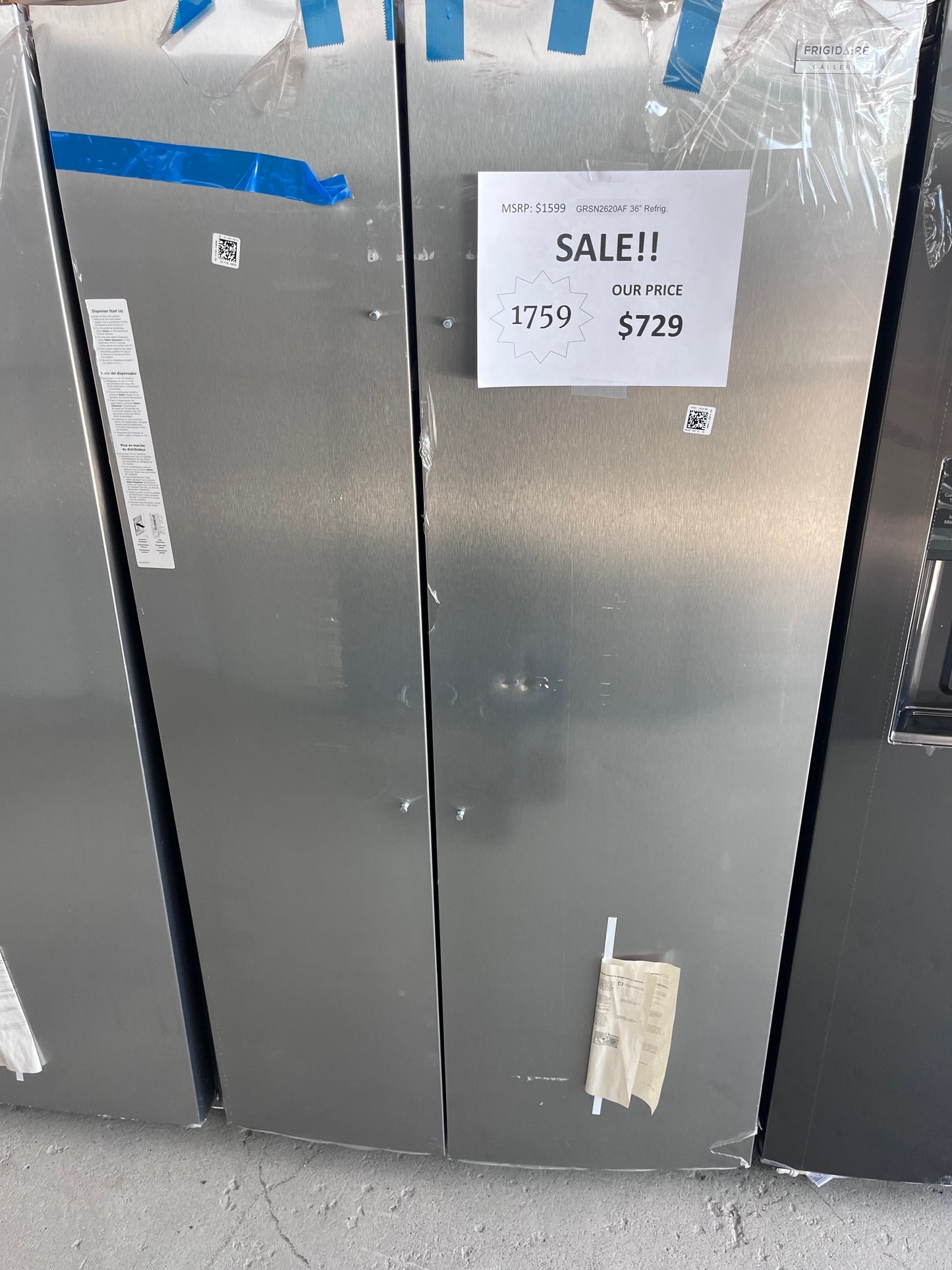 #1759- Frigidaire Gallery 36 in. 26 cu. ft. Standard Depth Side-by-Side Refrigerator in Stainless Steel with Internal Water Dispenser