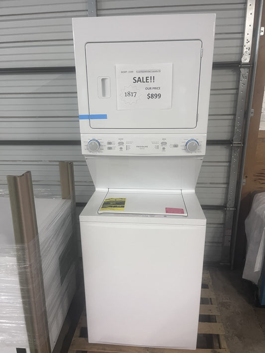 #1817- Frigidaire Quick Wash Dry Cycle, Maxfill Electric Stacked Laundry Center with 3.9-cu ft Top load Washer and 5.6-cu ft Dryer ( White )