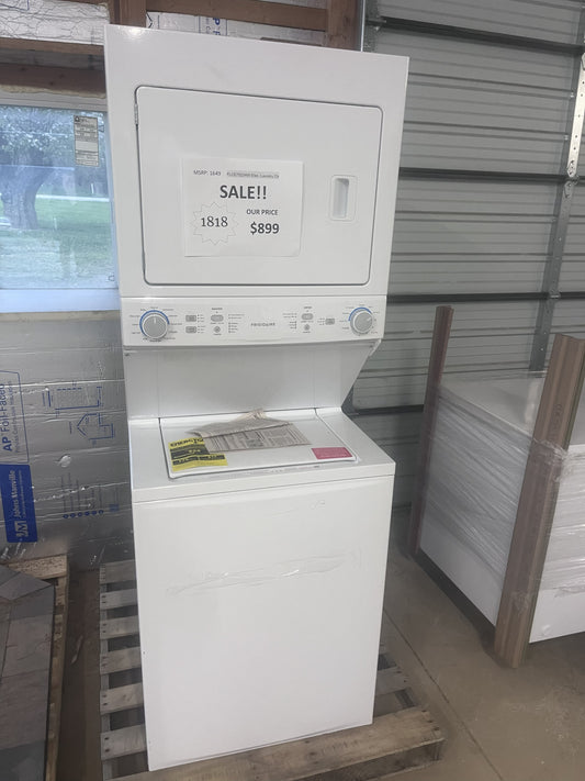 #1818- Frigidaire Long Vent Electric Stacked Laundry Center with 3.9-cu ft Top load Washer and 5.5-cu ft Dryer ( White )