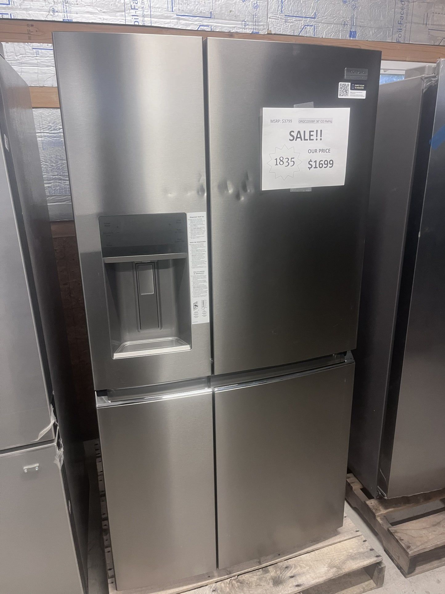 #1835- Frigidaire Gallery Counter-Depth 21.5-cu ft 4 -Door 36-in Wide with Ice Maker ( Fingerprint Resistant Stainless Steel )