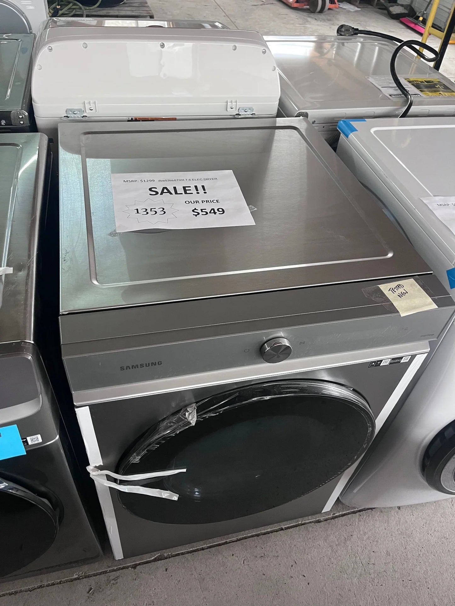 #1353- Samsung - BESPOKE 7.6 Cu. Ft. Stackable Smart Electric Dryer with Steam and Super Speed Dry - Silver Steel