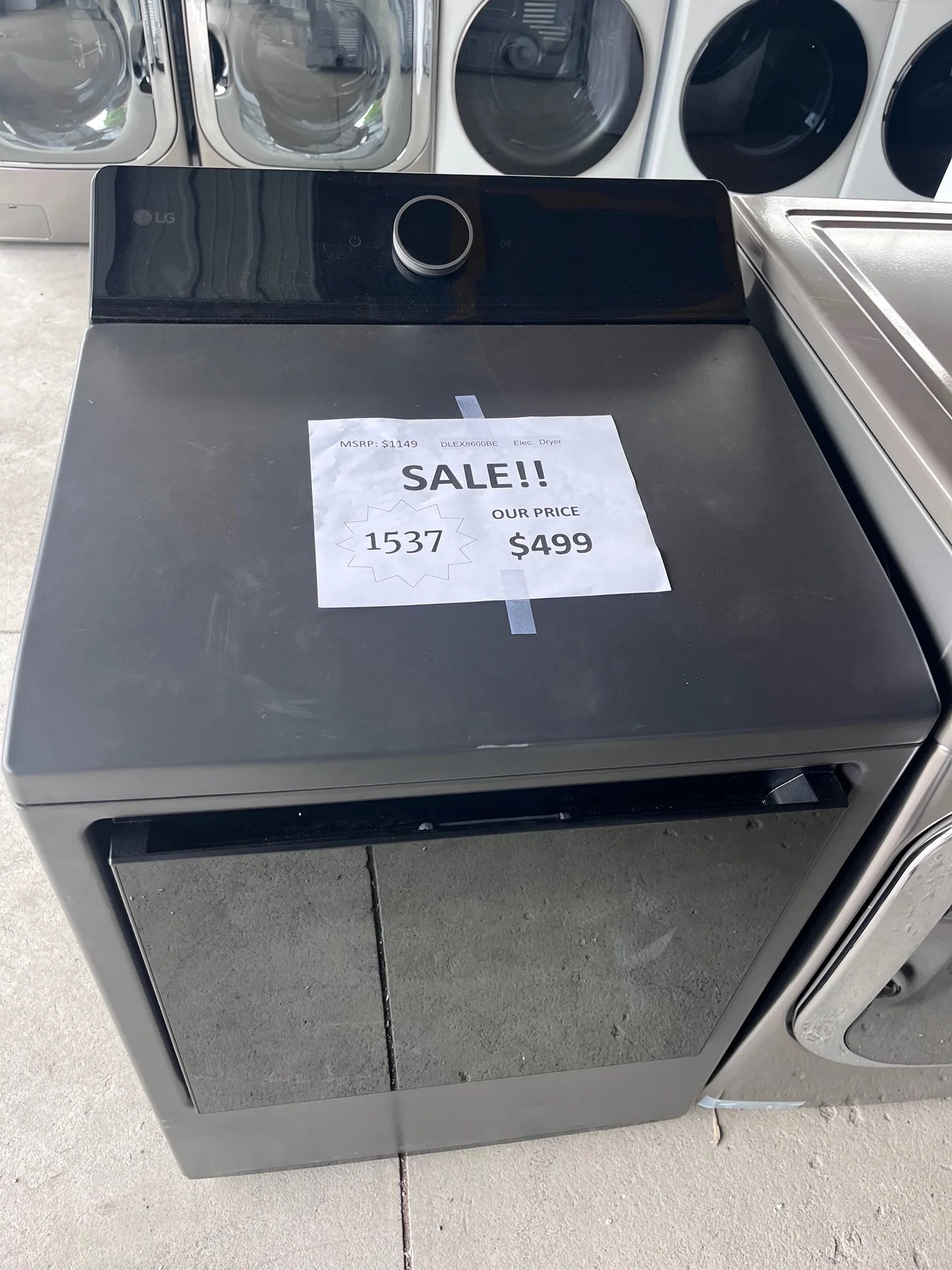 #1537- LG 7.3 cu. ft. Vented SMART Electric Dryer in Matte Black with EasyLoad Door, TurboSteam and Sensor Dry Technology