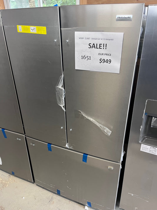 #1651- Frigidaire 36" Standard-Depth 28.8-cu ft 3 -Door French Door Refrigerator with Ice Maker with Water Dispenser ( Smudge-Proof Stainless Steel )