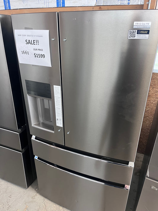 #1661- Frigidaire Gallery 36" Standard-Depth 26.3-cu ft 4 -Door French Door Refrigerator with Ice Maker with Water and Ice Dispenser ( Fingerprint Resistant Stainless Steel ) 