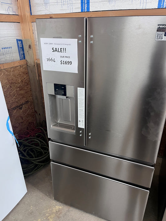 #1664- Frigidaire Professional 36" Counter-Depth 21.4-cu ft 4 -Door French Door Refrigerator with Dual Ice Maker with Water and Ice Dispenser ( Smudge-Proof Stainless Steel )