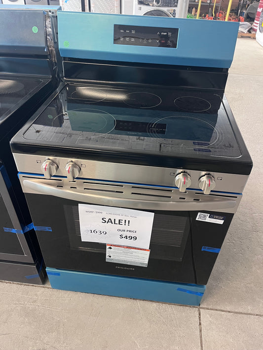 #1639- Frigidaire 30 in. 5 Burner Element Freestanding Electric Range in Stainless Steel with EvenTemp and Steam Clean