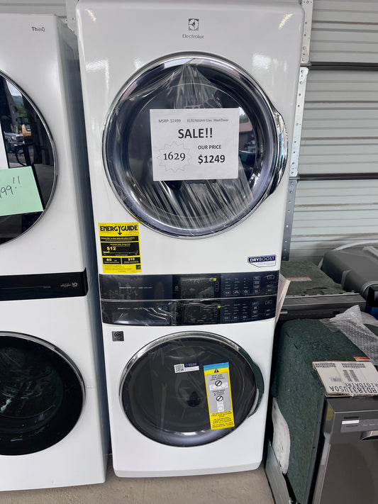 #1629- Electrolux SmartBoost Premix Stacked Laundry Center with 4.5-cu ft Front load Washer and Electric 8-cu ft Dryer (ENERGY STAR)
