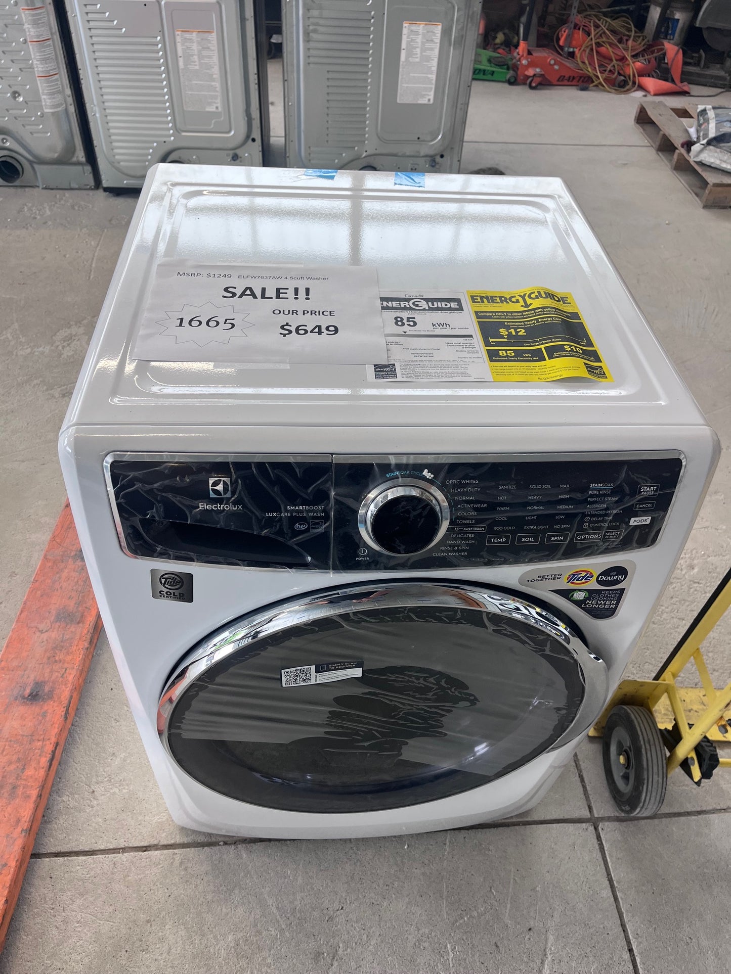 #1665- Electrolux SmartBoost High Efficiency Stackable Steam Cycle Medium Front-Load Washer ( White )