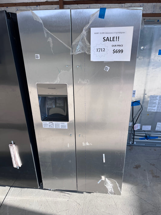 #1712- Frigidaire 33 in. 22.3 cu. ft. Standard Depth Side by Side Refrigerator in Stainless Steel