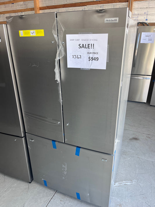 #1742- Frigidaire 36" 29cuft Standard Depth French Door Refrigerator in Smudge-Proof Stainless with Internal Water Dispenser