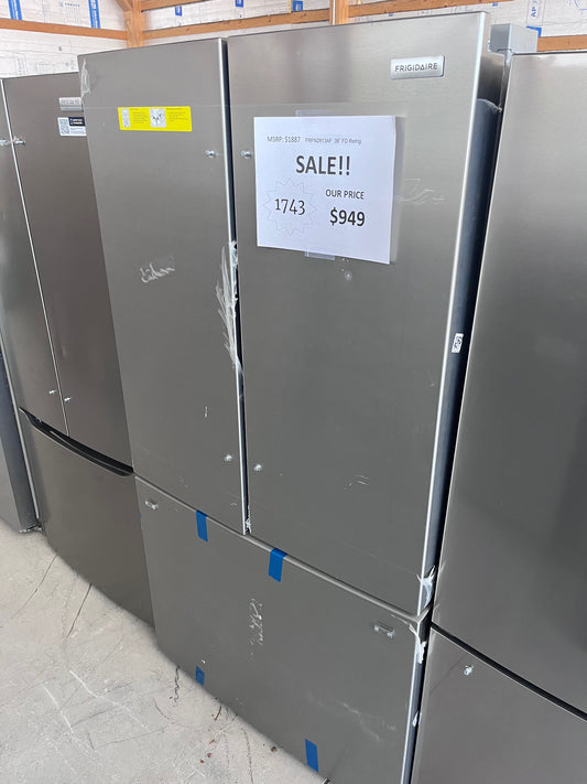 #1743- Frigidaire 36" 29cuft Standard Depth French Door Refrigerator in Smudge-Proof Stainless with Internal Water Dispenser