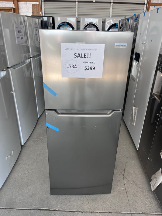 #1734- Frigidaire 24" 10.1-cu ft Counter-Depth Top-Freezer Refrigerator ( Fingerprint-Resistant Stainless Look ) Garage Ready