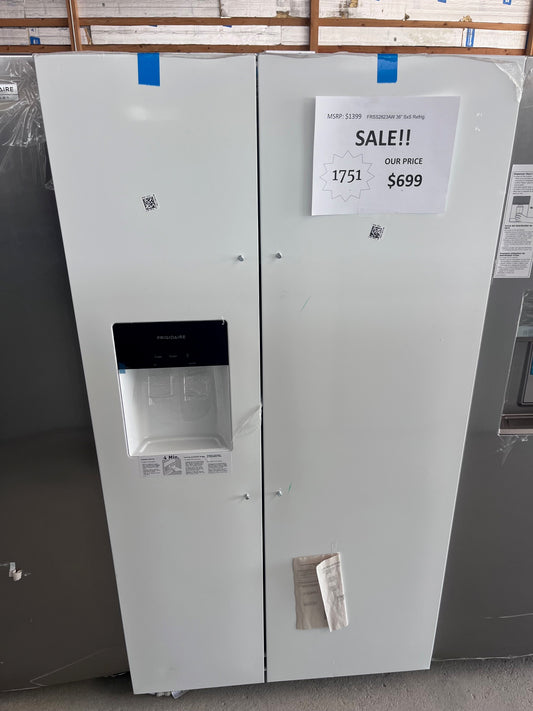#1751- Frigidaire 36 in. 26 cu. ft. Standard Depth Side by Side Refrigerator in White