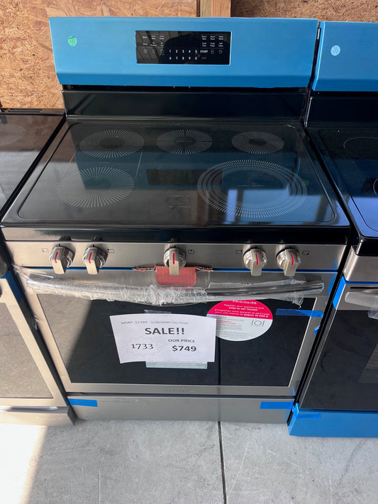 #1733- Frigidaire Gallery 30-in Glass Top 5 burners 5.3-cu ft Air Fry Convection Oven Freestanding Electric Range Fingerprint Resistant Stainless Steel )